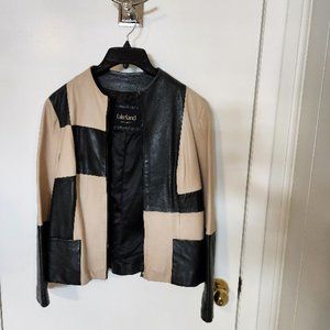 HARLEQUIN STYLE LEATHER JACKET IN BLACK AND TAN